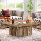 Table Basse Carrée à LED avec Lumière Réglable et Cadre en Panneau de Particules – Chêne/Noir / Blanc/Gris / Naturel/Blanc / Noir / Marron/Blanc / Chêne Marron, Style Industriel Rustique, Simple