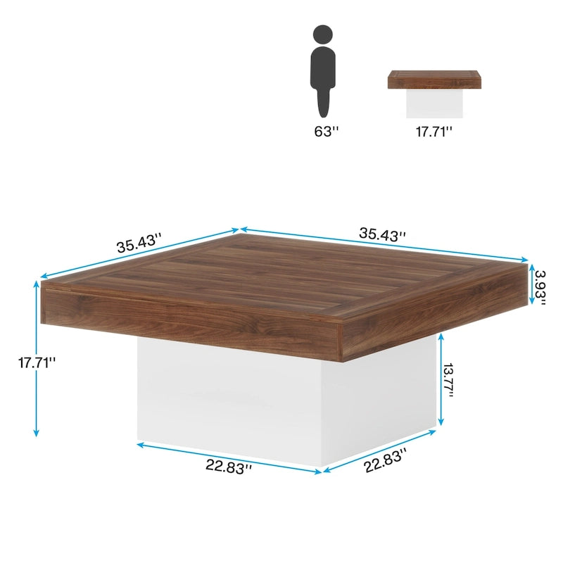 Table Basse Carrée à LED avec Lumière Réglable et Cadre en Panneau de Particules – Chêne/Noir / Blanc/Gris / Naturel/Blanc / Noir / Marron/Blanc / Chêne Marron, Style Industriel Rustique, Simple