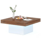 Table Basse Carrée à LED avec Lumière Réglable et Cadre en Panneau de Particules – Chêne/Noir / Blanc/Gris / Naturel/Blanc / Noir / Marron/Blanc / Chêne Marron, Style Industriel Rustique, Simple