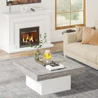 Table Basse Carrée à LED avec Lumière Réglable et Cadre en Panneau de Particules – Chêne/Noir / Blanc/Gris / Naturel/Blanc / Noir / Marron/Blanc / Chêne Marron, Style Industriel Rustique, Simple