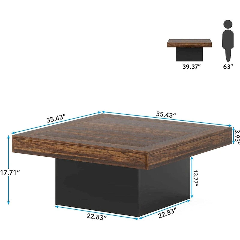 Table Basse Carrée à LED avec Lumière Réglable et Cadre en Panneau de Particules – Chêne/Noir / Blanc/Gris / Naturel/Blanc / Noir / Marron/Blanc / Chêne Marron, Style Industriel Rustique, Simple