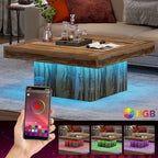Table Basse Carrée à LED avec Lumière Réglable et Cadre en Panneau de Particules – Chêne/Noir / Blanc/Gris / Naturel/Blanc / Noir / Marron/Blanc / Chêne Marron, Style Industriel Rustique, Simple
