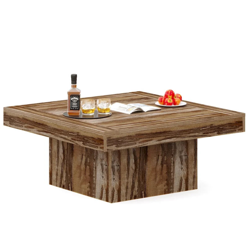 Table Basse Carrée à LED avec Lumière Réglable et Cadre en Panneau de Particules – Chêne/Noir / Blanc/Gris / Naturel/Blanc / Noir / Marron/Blanc / Chêne Marron, Style Industriel Rustique, Simple