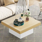 Table Basse Carrée à LED avec Lumière Réglable et Cadre en Panneau de Particules – Chêne/Noir / Blanc/Gris / Naturel/Blanc / Noir / Marron/Blanc / Chêne Marron, Style Industriel Rustique, Simple