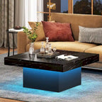 Table Basse Carrée à LED avec Lumière Réglable et Cadre en Panneau de Particules – Chêne/Noir / Blanc/Gris / Naturel/Blanc / Noir / Marron/Blanc / Chêne Marron, Style Industriel Rustique, Simple
