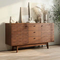 Meuble TV bahut à chevrons avec 3 tiroirs et 2 portes – Noyer / Beige / Marron, style moderne, simple