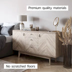 Meuble TV bahut à chevrons avec 3 tiroirs et 2 portes – Noyer / Beige / Marron, style moderne, simple