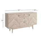 Meuble TV bahut à chevrons avec 3 tiroirs et 2 portes – Noyer / Beige / Marron, style moderne, simple