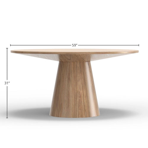 Table à manger ronde 59" en bois massif avec pied conique – Naturel, style Mid-Century, 4-6 personnes