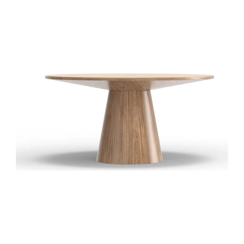Table à manger ronde 59" en bois massif avec pied conique – Naturel, style Mid-Century, 4-6 personnes