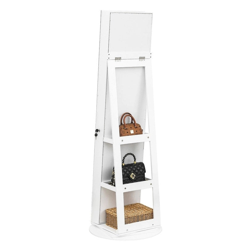 Armoire à bijoux rotative à 360° avec miroir pleine longueur – Blanc, Style moderne, Individuel
