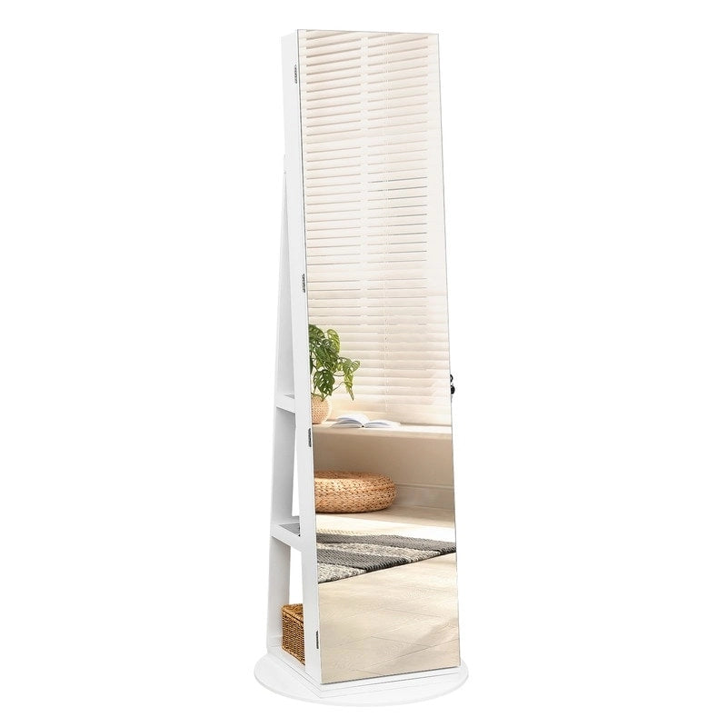 Armoire à bijoux rotative à 360° avec miroir pleine longueur – Blanc, Style moderne, Individuel