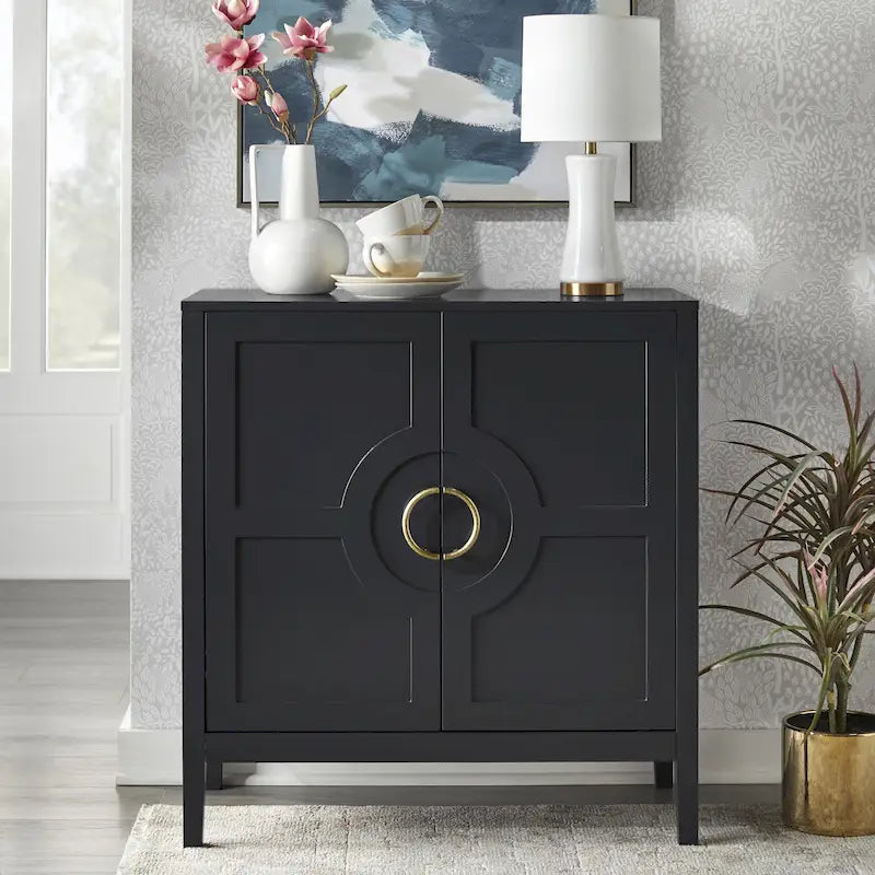 Meuble console 2 portes avec étagère réglable – Indigo / Noir / Blanc / Rose magenta / Vert jade, style transitionnel, simple
