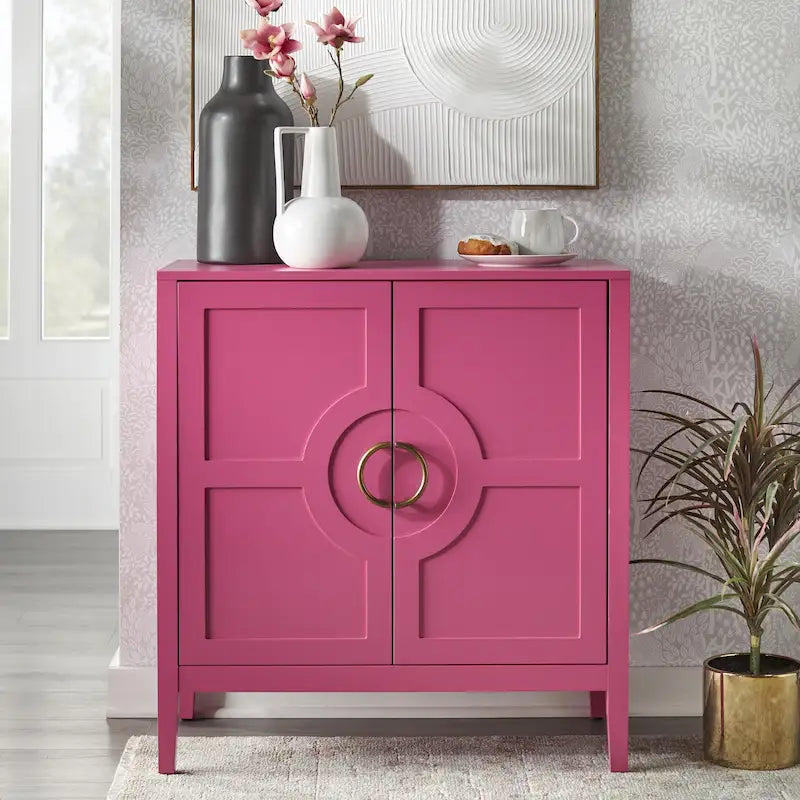 Meuble console 2 portes avec étagère réglable – Indigo / Noir / Blanc / Rose magenta / Vert jade, style transitionnel, simple