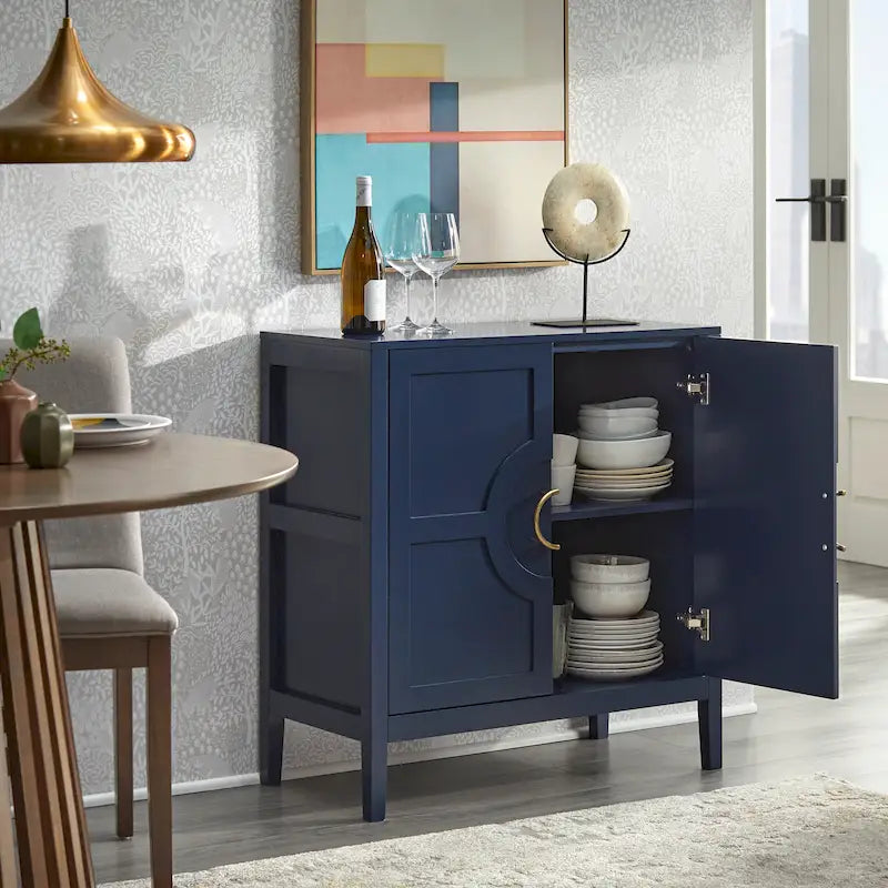 Meuble console 2 portes avec étagère réglable – Indigo / Noir / Blanc / Rose magenta / Vert jade, style transitionnel, simple