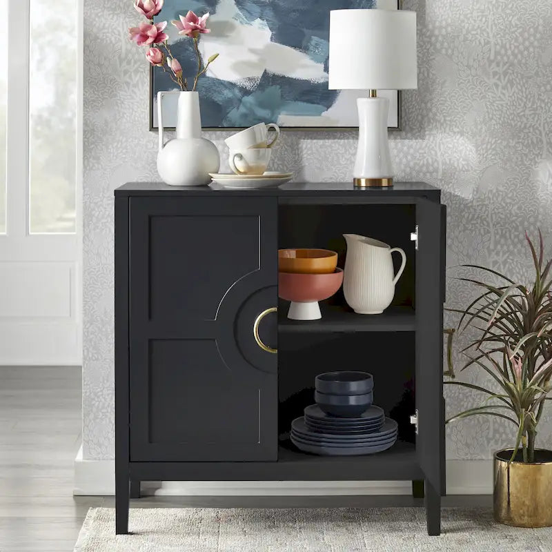 Meuble console 2 portes avec étagère réglable – Indigo / Noir / Blanc / Rose magenta / Vert jade, style transitionnel, simple
