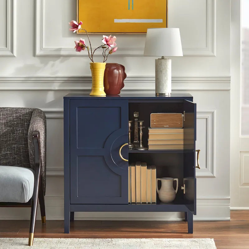Meuble console 2 portes avec étagère réglable – Indigo / Noir / Blanc / Rose magenta / Vert jade, style transitionnel, simple