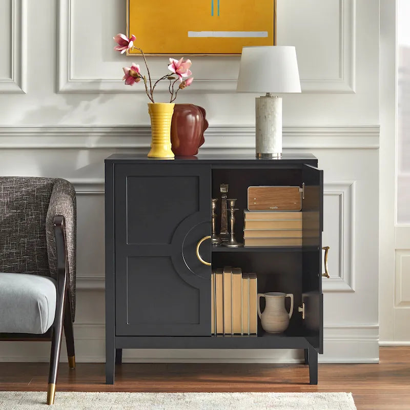 Meuble console 2 portes avec étagère réglable – Indigo / Noir / Blanc / Rose magenta / Vert jade, style transitionnel, simple