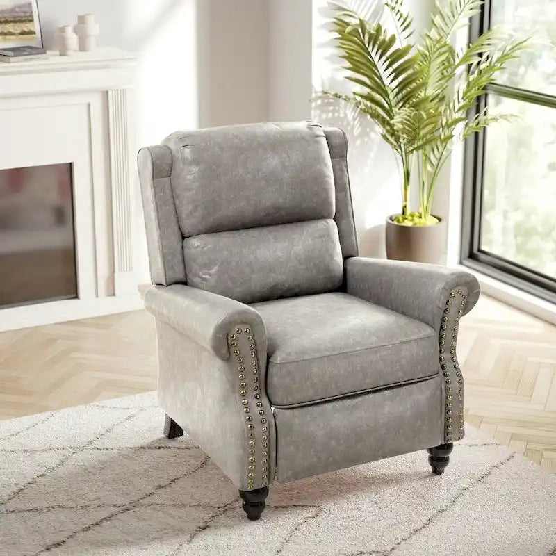 Fauteuil inclinable à pousser – Gris / Bleu marine / Noir, Similicuir, Individuel