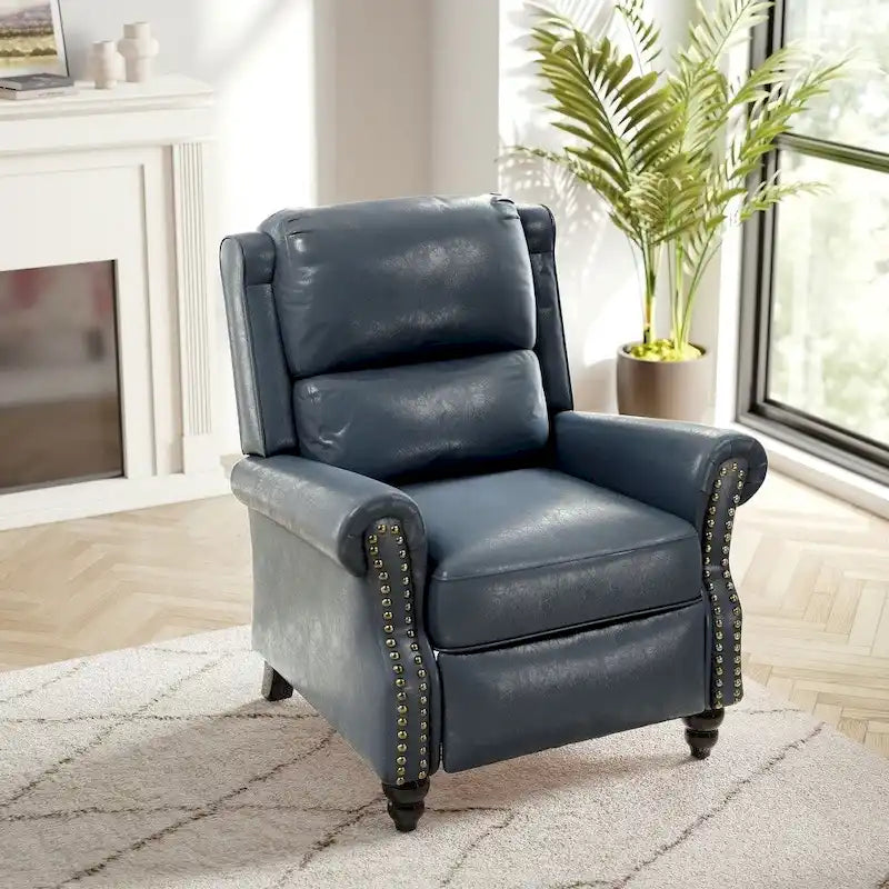 Fauteuil inclinable à pousser – Gris / Bleu marine / Noir, Similicuir, Individuel