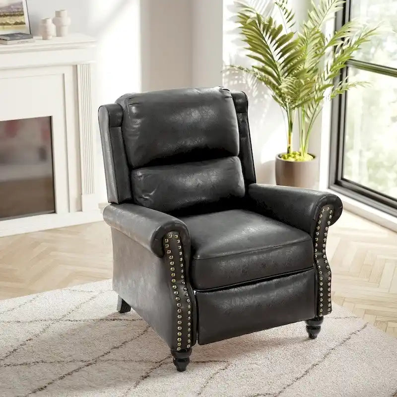 Fauteuil inclinable à pousser – Gris / Bleu marine / Noir, Similicuir, Individuel