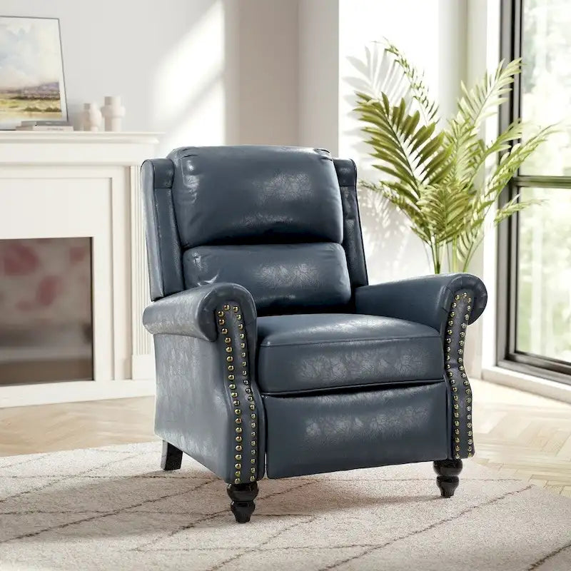 Fauteuil inclinable à pousser – Gris / Bleu marine / Noir, Similicuir, Individuel