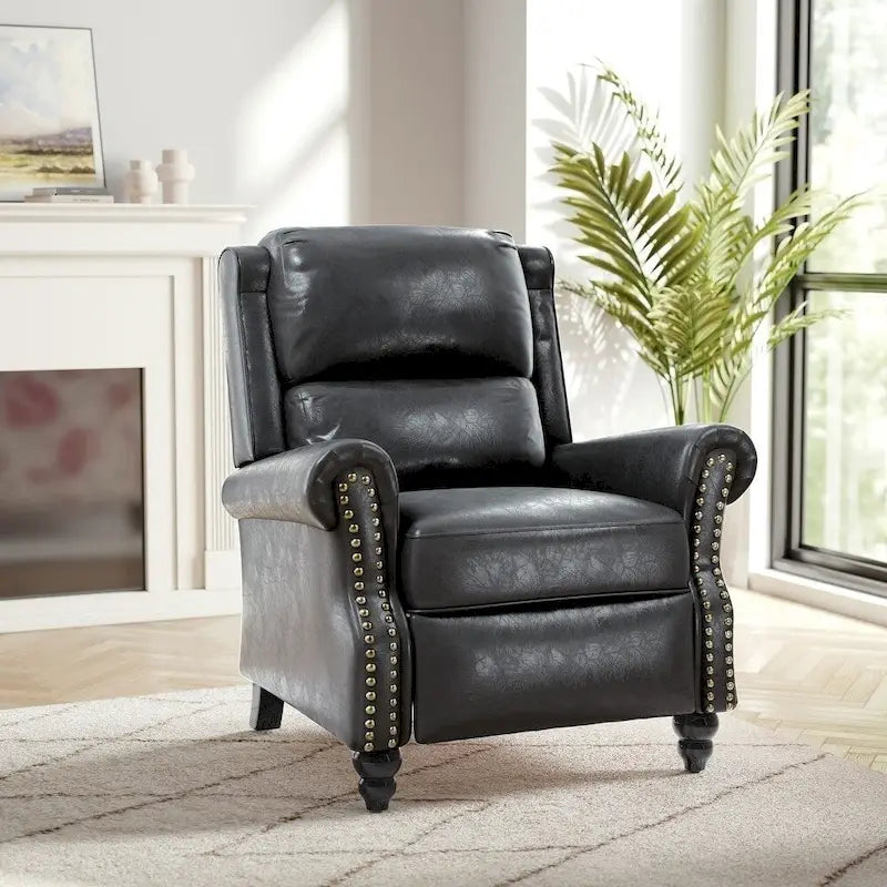 Fauteuil inclinable à pousser – Gris / Bleu marine / Noir, Similicuir, Individuel