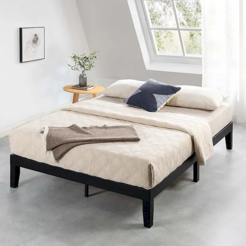Lit plateforme en bois massif – Pin naturel / Cerisier / Espresso / Noir / Blanc / Blanc délavé, style Mid-Century, simple