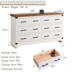 Commode 6 tiroirs – Blanc antique / Chêne rustique / Bois de grange, Bois, Simple