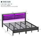 Cadre de lit plateforme avec tête de lit de rangement et LED – Marron / Gris / Noir, style industriel, simple