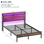 Cadre de lit plateforme avec tête de lit de rangement et LED – Marron / Gris / Noir, style industriel, simple