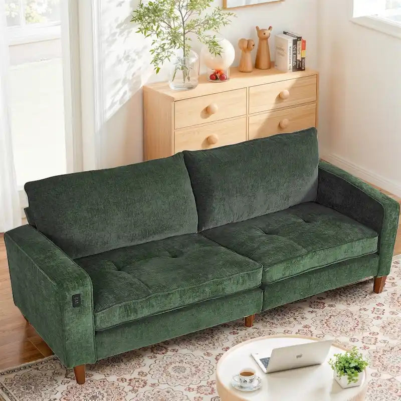 Causeuse touffetée en chenille – Beige / Noir / Vert / Caramel / Jaune / Gris / Bleu / Marron, Style moderne, 2-3 personnes