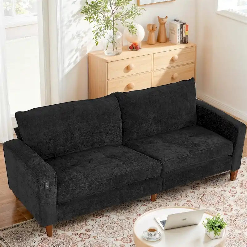 Causeuse touffetée en chenille – Beige / Noir / Vert / Caramel / Jaune / Gris / Bleu / Marron, Style moderne, 2-3 personnes