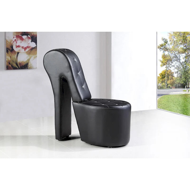 Fauteuil Chaussure à Talon Haut avec Capitonnage en Losanges – Noir / Blanc / Argent (Similicuir) / Gris / Noir / Bleu / Rose (Velours), Style Glamour Moderne, Individuel