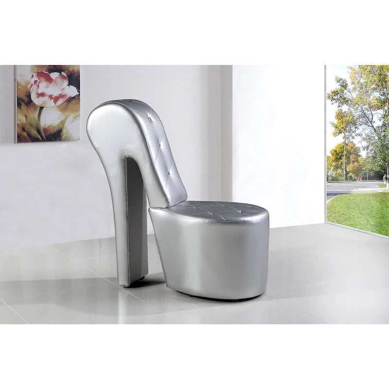 Fauteuil Chaussure à Talon Haut avec Capitonnage en Losanges – Noir / Blanc / Argent (Similicuir) / Gris / Noir / Bleu / Rose (Velours), Style Glamour Moderne, Individuel