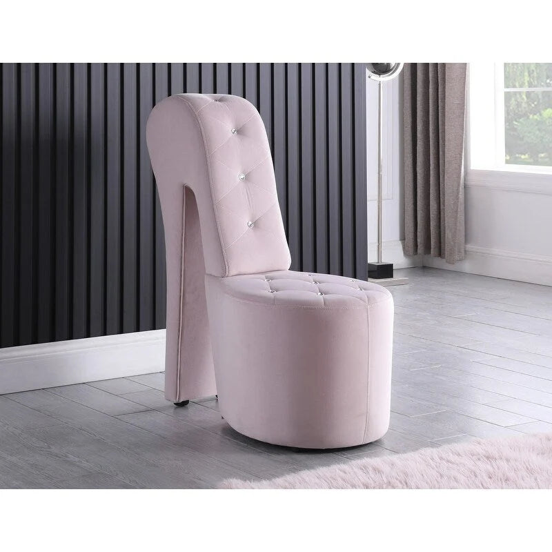 Fauteuil Chaussure à Talon Haut avec Capitonnage en Losanges – Noir / Blanc / Argent (Similicuir) / Gris / Noir / Bleu / Rose (Velours), Style Glamour Moderne, Individuel