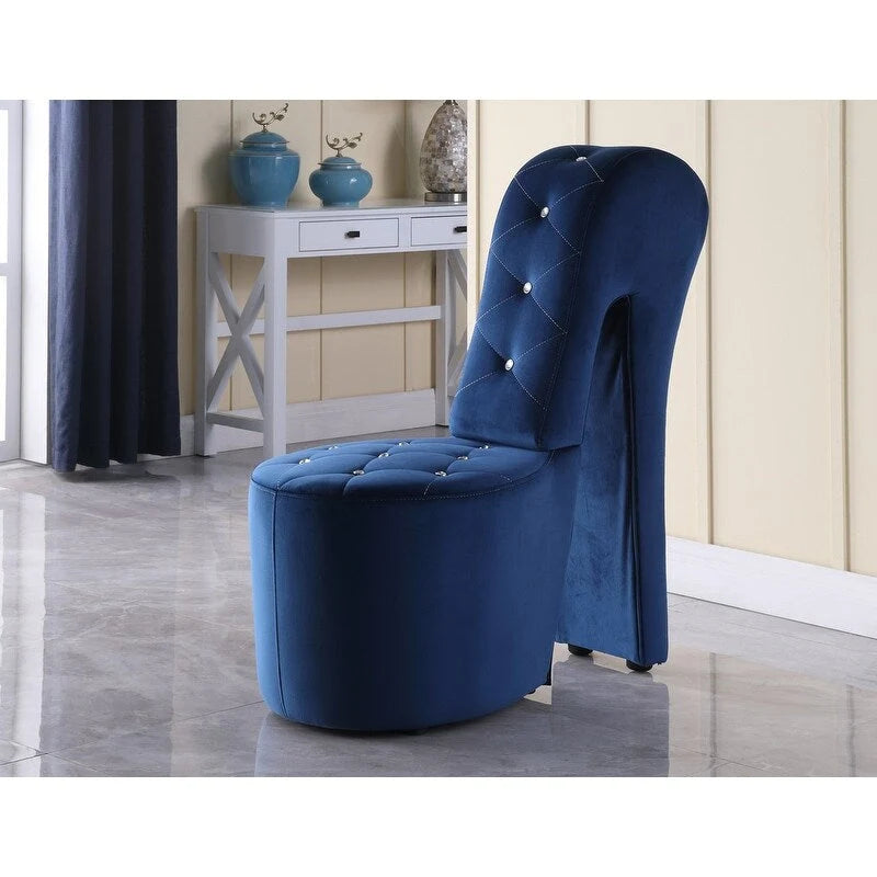 Fauteuil Chaussure à Talon Haut avec Capitonnage en Losanges – Noir / Blanc / Argent (Similicuir) / Gris / Noir / Bleu / Rose (Velours), Style Glamour Moderne, Individuel