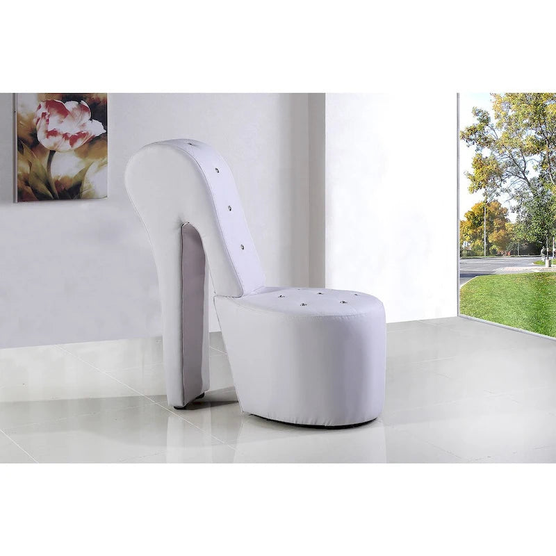 Fauteuil Chaussure à Talon Haut avec Capitonnage en Losanges – Noir / Blanc / Argent (Similicuir) / Gris / Noir / Bleu / Rose (Velours), Style Glamour Moderne, Individuel
