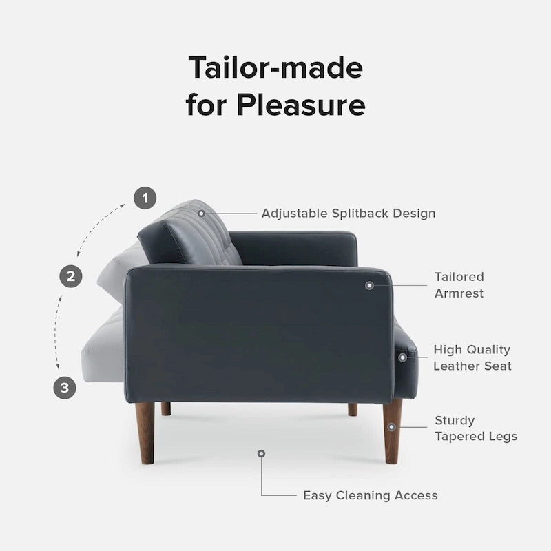 Convertible Futon Sofa Sleeper – Deep Teal / Antique Gold / Dark Grey / Old Rosa / Classic Blue / Deep Blue / Light Grey / Mustard Olive / Midnight Black / Cloud Gray / Pecan Brown / Sage Green / Pearl White Boucle, Mid-Century Style, 3-Person