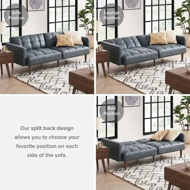 Convertible Futon Sofa Sleeper – Deep Teal / Antique Gold / Dark Grey / Old Rosa / Classic Blue / Deep Blue / Light Grey / Mustard Olive / Midnight Black / Cloud Gray / Pecan Brown / Sage Green / Pearl White Boucle, Mid-Century Style, 3-Person