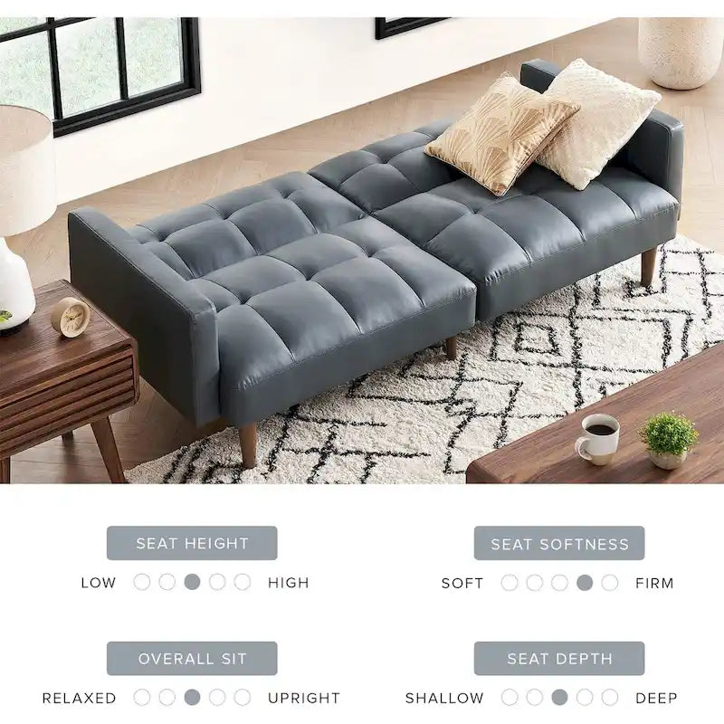 Convertible Futon Sofa Sleeper – Deep Teal / Antique Gold / Dark Grey / Old Rosa / Classic Blue / Deep Blue / Light Grey / Mustard Olive / Midnight Black / Cloud Gray / Pecan Brown / Sage Green / Pearl White Boucle, Mid-Century Style, 3-Person