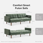 Convertible Futon Sofa Sleeper – Deep Teal / Antique Gold / Dark Grey / Old Rosa / Classic Blue / Deep Blue / Light Grey / Mustard Olive / Midnight Black / Cloud Gray / Pecan Brown / Sage Green / Pearl White Boucle, Mid-Century Style, 3-Person
