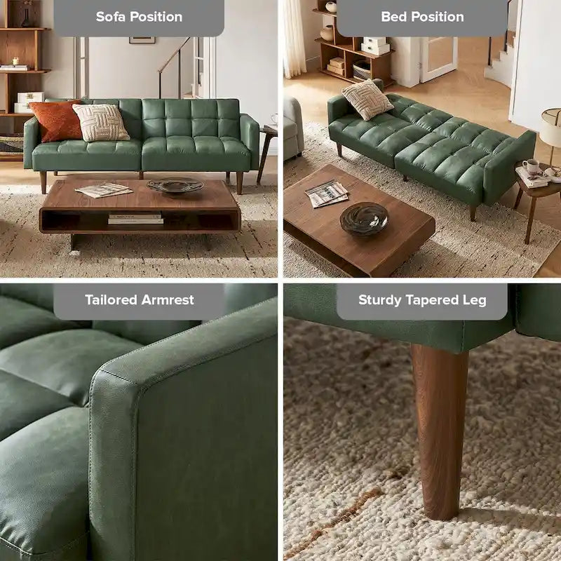 Convertible Futon Sofa Sleeper – Deep Teal / Antique Gold / Dark Grey / Old Rosa / Classic Blue / Deep Blue / Light Grey / Mustard Olive / Midnight Black / Cloud Gray / Pecan Brown / Sage Green / Pearl White Boucle, Mid-Century Style, 3-Person