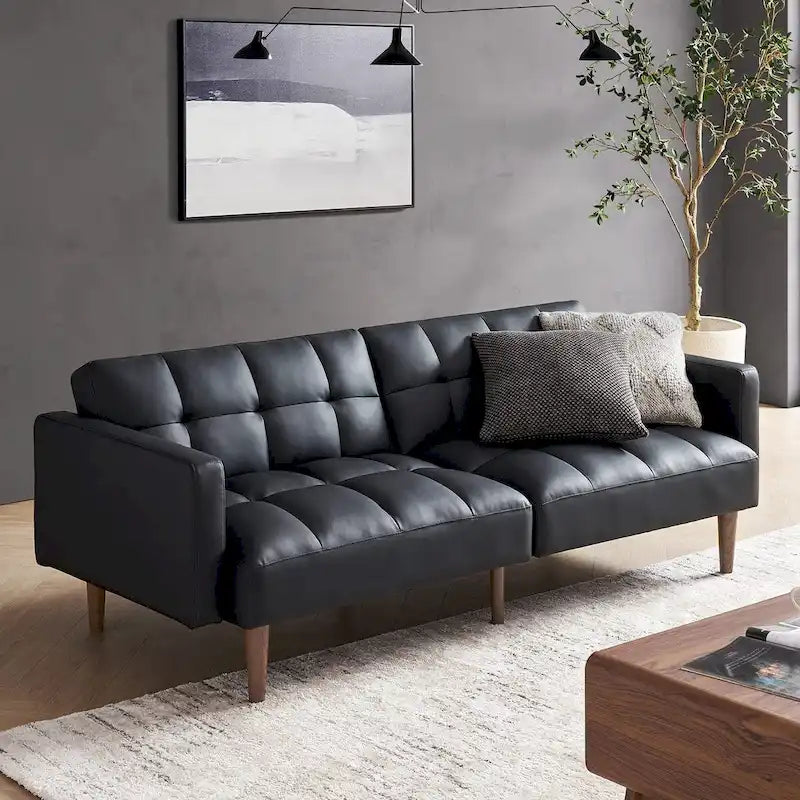 Convertible Futon Sofa Sleeper – Deep Teal / Antique Gold / Dark Grey / Old Rosa / Classic Blue / Deep Blue / Light Grey / Mustard Olive / Midnight Black / Cloud Gray / Pecan Brown / Sage Green / Pearl White Boucle, Mid-Century Style, 3-Person
