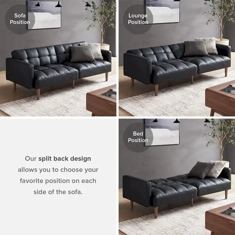 Convertible Futon Sofa Sleeper – Deep Teal / Antique Gold / Dark Grey / Old Rosa / Classic Blue / Deep Blue / Light Grey / Mustard Olive / Midnight Black / Cloud Gray / Pecan Brown / Sage Green / Pearl White Boucle, Mid-Century Style, 3-Person