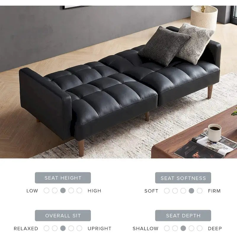 Convertible Futon Sofa Sleeper – Deep Teal / Antique Gold / Dark Grey / Old Rosa / Classic Blue / Deep Blue / Light Grey / Mustard Olive / Midnight Black / Cloud Gray / Pecan Brown / Sage Green / Pearl White Boucle, Mid-Century Style, 3-Person