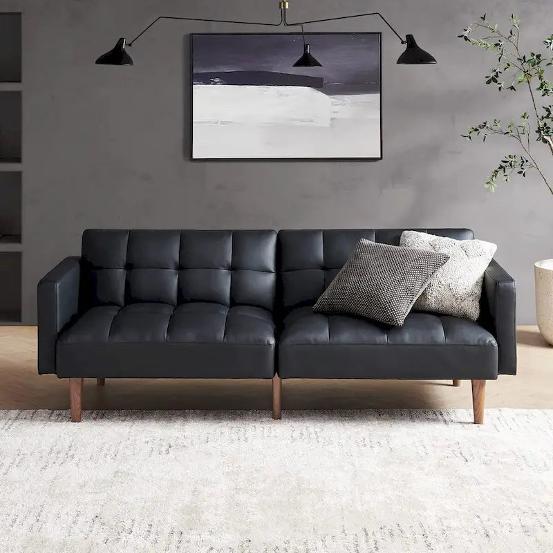 Convertible Futon Sofa Sleeper – Deep Teal / Antique Gold / Dark Grey / Old Rosa / Classic Blue / Deep Blue / Light Grey / Mustard Olive / Midnight Black / Cloud Gray / Pecan Brown / Sage Green / Pearl White Boucle, Mid-Century Style, 3-Person