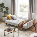 Convertible Futon Sofa Sleeper – Deep Teal / Antique Gold / Dark Grey / Old Rosa / Classic Blue / Deep Blue / Light Grey / Mustard Olive / Midnight Black / Cloud Gray / Pecan Brown / Sage Green / Pearl White Boucle, Mid-Century Style, 3-Person
