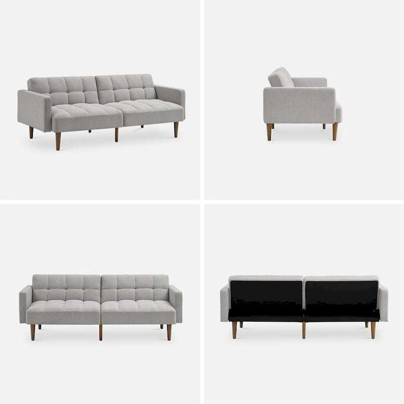 Convertible Futon Sofa Sleeper – Deep Teal / Antique Gold / Dark Grey / Old Rosa / Classic Blue / Deep Blue / Light Grey / Mustard Olive / Midnight Black / Cloud Gray / Pecan Brown / Sage Green / Pearl White Boucle, Mid-Century Style, 3-Person