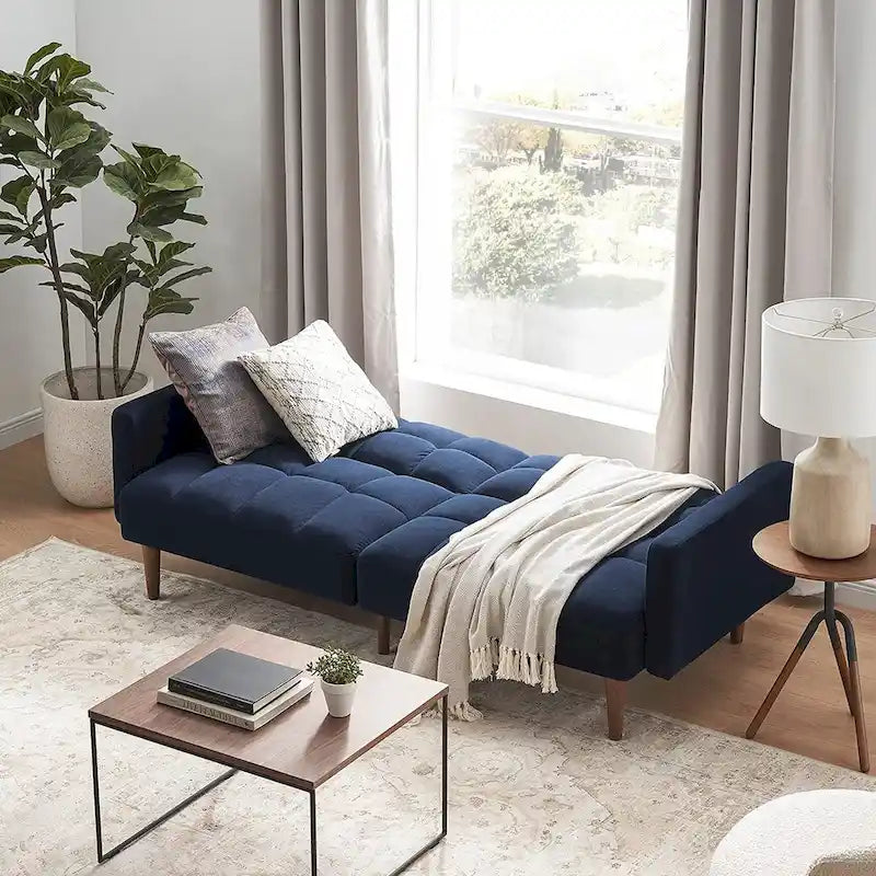 Convertible Futon Sofa Sleeper – Deep Teal / Antique Gold / Dark Grey / Old Rosa / Classic Blue / Deep Blue / Light Grey / Mustard Olive / Midnight Black / Cloud Gray / Pecan Brown / Sage Green / Pearl White Boucle, Mid-Century Style, 3-Person